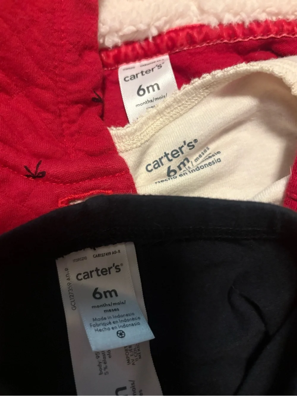 Carter's 3-Piece Set- Red Hooded Vest with Black Bows, Cream Onesie, Black Pant